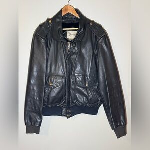 Vintage Berman's Black Leather Bomber Jacket Men's 44  Military Aviator Style